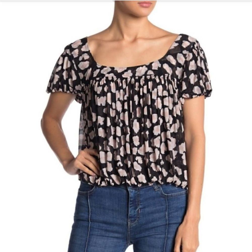 Free People Megs Cropped Animal Print Blouse